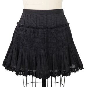 NWT Love Shack Fancy Black Cotton Smocked Ruffle Camilla Skirt Size 1